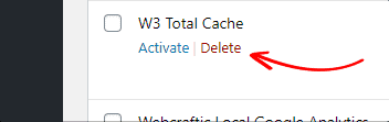 Delete W3 Total Cache Plugin