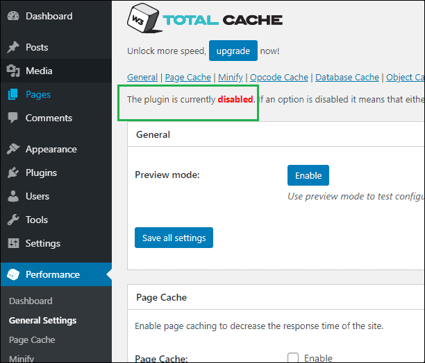 W3 Total Cache Disable All Options