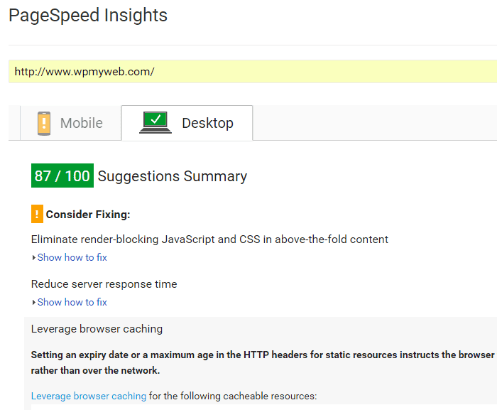 Google PageSpeed Test