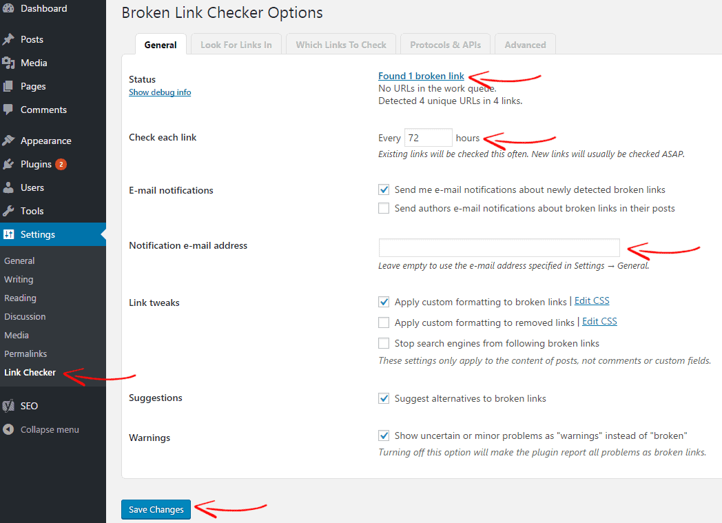 Broken Link Checker Options