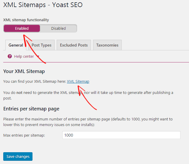 Yoast XML Sitemaps Settings