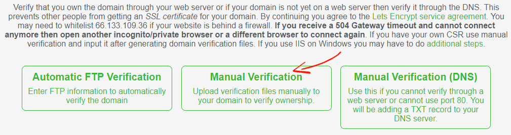 SSL for Free Manual Verification