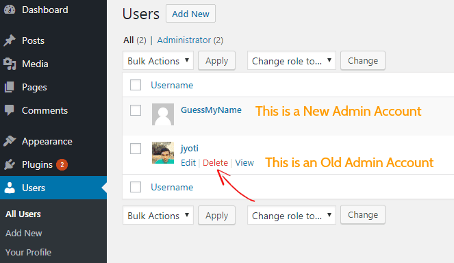WordPress Delete Admin Account