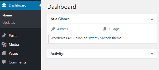 WordPress Version Number in Dashboard