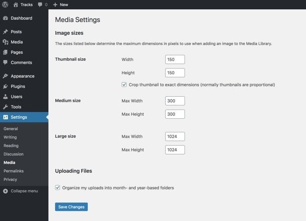 WordPress Media Settings